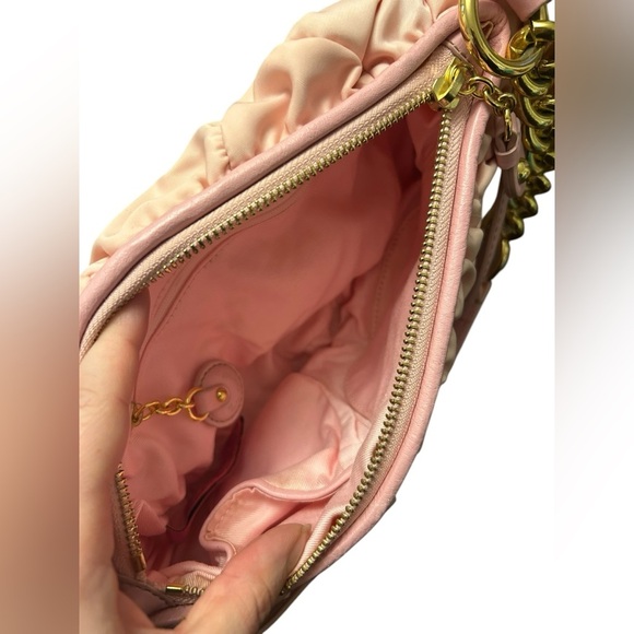 Juicy Couture Pink Ruched Pleated Nylon Gold Chain Handle Vintage Purse Handbag - Picture 13 of 16